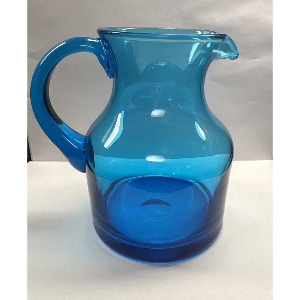 Blenko‎ Vintage Handblown Art Glass Pitcher in Aqua Blue 5.5" 1.3 Lbs